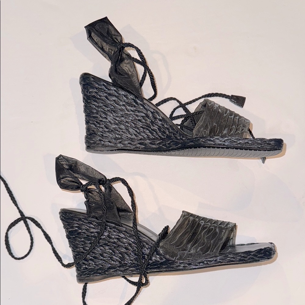 Stuart Weitzman Black Wedge Strappy Design